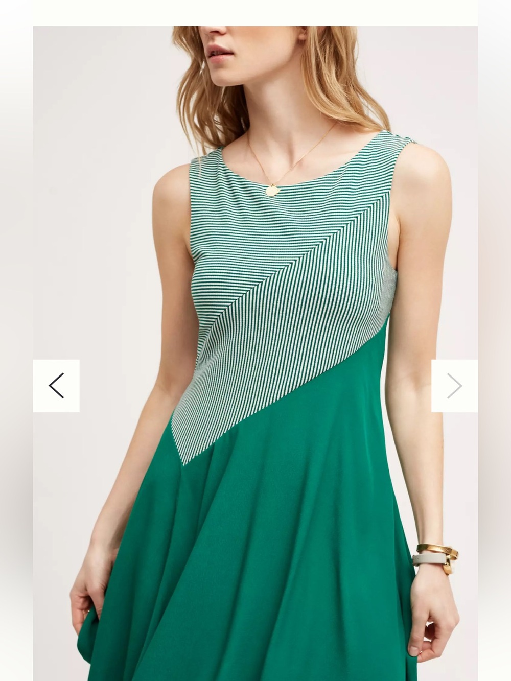 Maeve Anthropologie Green Striped Asymmetrical Swing Dress Size Large